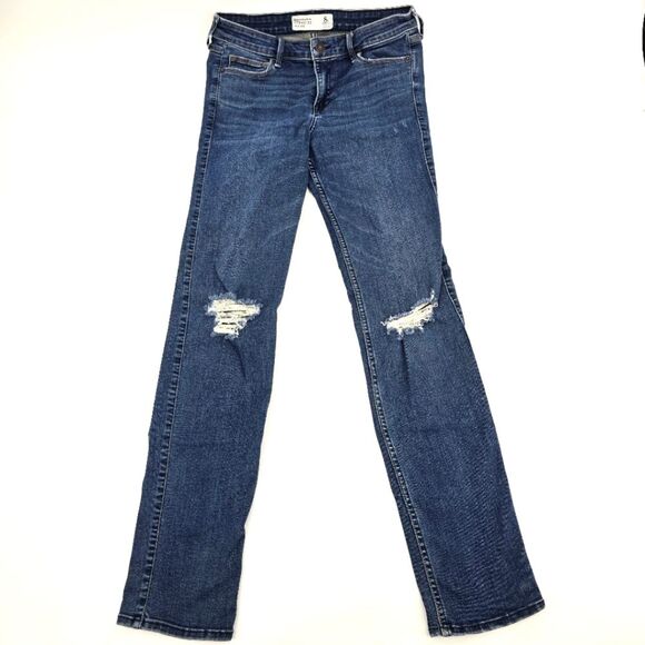 Abercrombie & Fitch Women's Blue Mid Rise Straight Distressed Jeans Size 8R - Picture 1 of 5